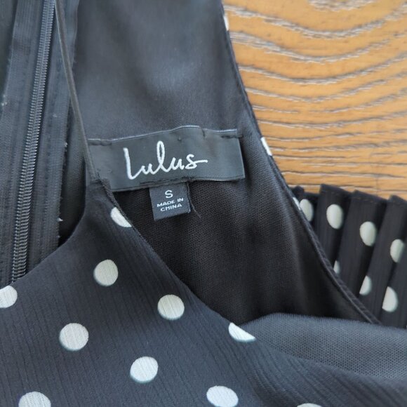 LuLu's Black‎ White Polka Dot Sleeveless Midi Dress Layered Ruffle high low sz S - Picture 11 of 16